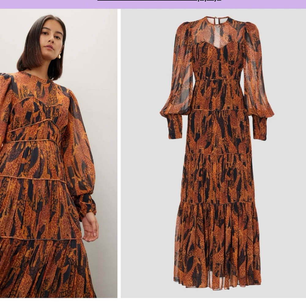 small Flaw FarmRio Giraffes Puff Sleeve Maxi Dress Size XS